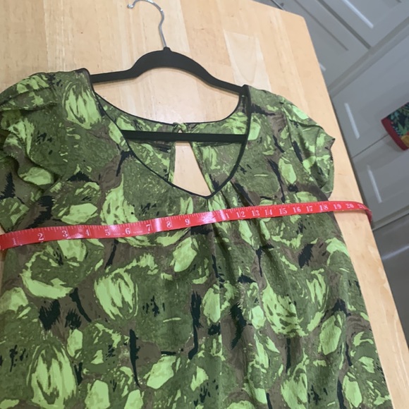 Kenar 100% silk fabric top fabric color is a blend of greens with black accents. - Picture 10 of 12